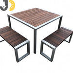 Load image into Gallery viewer, طقم طاولة ومقعدين من الخشب والمعدن باللون البني والرمادي | Brown and grey outdoor wooden and metal table set