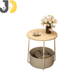 Load image into Gallery viewer, طاولة جانبية دائرية خشبية مع سلة تخزين قماشية بجانب السرير
Round wooden side table with fabric storage basket beside bed