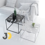 Load image into Gallery viewer, طقم طاولتين معدنيتين بتصميم أوراق باللونين الأسود والأبيض
Modern black and white metal tables with leaf design