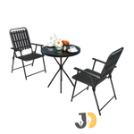 Load image into Gallery viewer, طقم طاولة وكراسي حديقة أسود من المعدن – 3 قطع | Black Outdoor Metal Table & Chairs Set – 3 Pieces