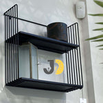 Load image into Gallery viewer, Modern Black Metal Wall Shelf with Two Wire Frame Tiers
