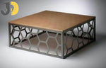 Load image into Gallery viewer, طاولة قهوة خشب ومعدن مربعة بتصميم هندسي عصري
Square wood and metal coffee table with modern geometric design