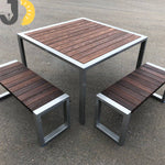 Load image into Gallery viewer, طقم طاولة ومقعدين من الخشب والمعدن باللون البني والرمادي | Brown and grey outdoor wooden and metal table set