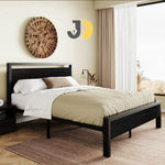 Load image into Gallery viewer, سرير خشبي معدني أسود بتصميم بسيط في غرفة نوم حديثة
Black wood and metal bed frame in a modern bedroom