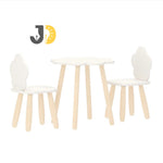 Load image into Gallery viewer, طقم طاولة وكراسي بتصميم سحابي بلون أبيض وأرجل خشبية طبيعية – Cloud-shaped kids table and chair set with natural wood legs