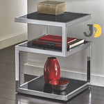 Load image into Gallery viewer, طاولة جانبية زجاجية معدنية بثلاث مستويات بتصميم هندسي عصري
Modern geometric glass and metal side table with three levels