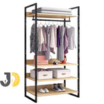 Load image into Gallery viewer, خزانة ملابس مفتوحة من الخشب والمعدن مع رفوف متعددة
Open wood and metal wardrobe with multiple shelves