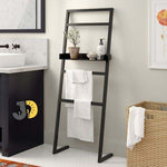 Load image into Gallery viewer, حامل مناشف معدني أسود مع رف علوي للحمام
Black metal freestanding towel rack with top shelf for bathroom