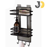 Load image into Gallery viewer, Black Metal 2-Tier Shower Wall Rack with Hooks