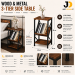 Load image into Gallery viewer, Wood & Metal Side Table with 3 Shelves – Modern Industrial Design