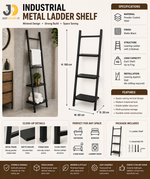 Load image into Gallery viewer, Black Metal Ladder Shelf with Three Wooden Shelves for Storage & Décor