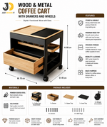 Load image into Gallery viewer, Wood and Metal Coffee Cart with Drawers and Wheels