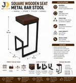 Load image into Gallery viewer, Square Wooden Seat Metal Bar Stool