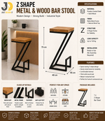 Load image into Gallery viewer, Z Shape Metal & Wood Bar Stool
