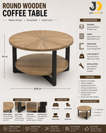 Load image into Gallery viewer, Round Wooden Coffee Table with Unique Design and Bottom Shelf