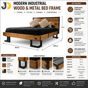Industrial Wood Bed Frame with Metal Legs