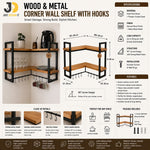 Load image into Gallery viewer, Wood and Metal Corner Wall Shelf with Hooks for Kitchen