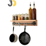 Load image into Gallery viewer, Wood and Metal Wall Shelf with Hooks for Kitchen
