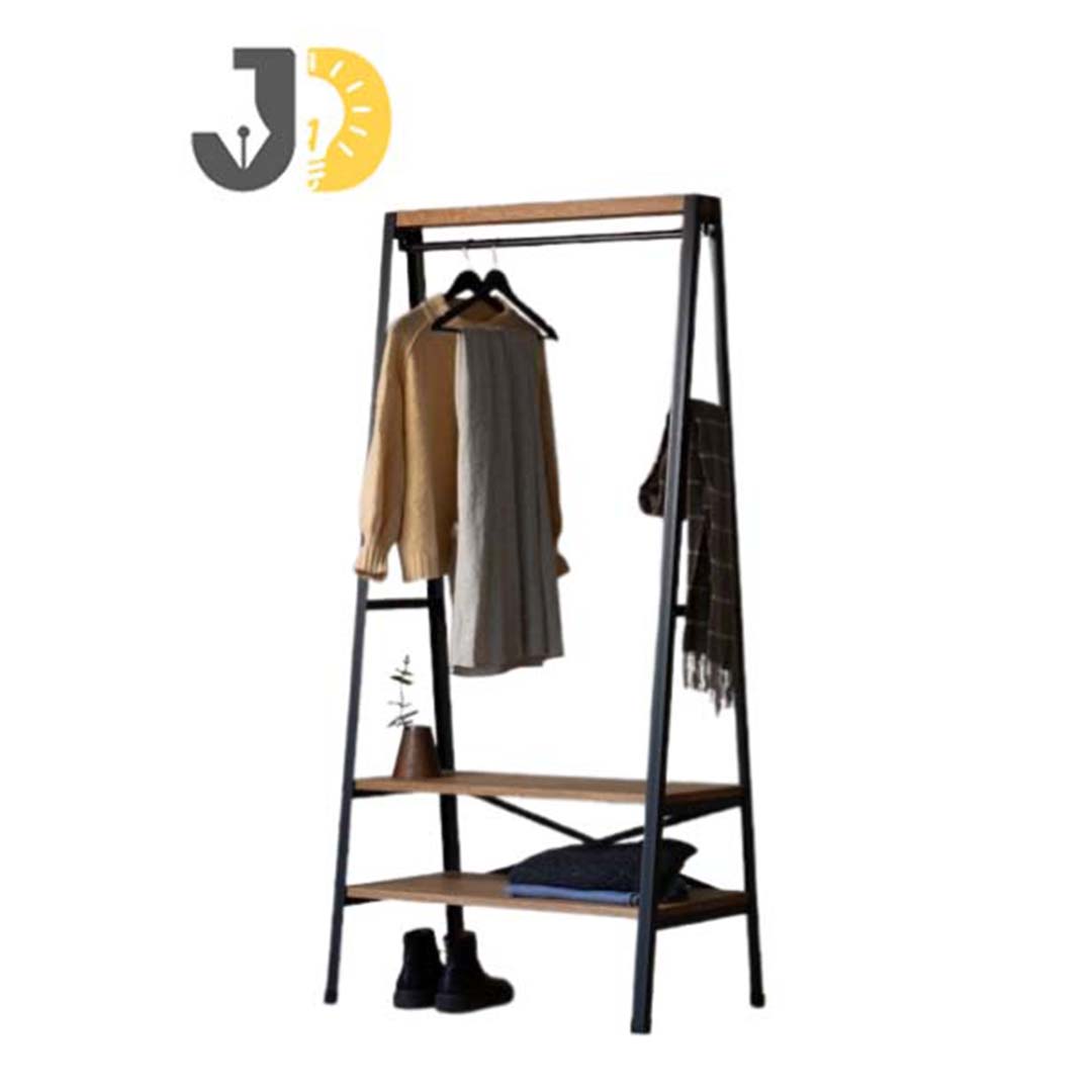 Wood & Metal Clothes Rack with Shelves