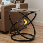 Load image into Gallery viewer, طاولة جانبية زجاج ومعدن بتصميم دوائري أنيق وعصري
Modern circular glass and metal side table with artistic design
