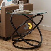 طاولة جانبية زجاج ومعدن بتصميم دوائري أنيق وعصري
Modern circular glass and metal side table with artistic design