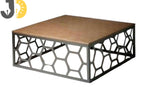 Load image into Gallery viewer, طاولة قهوة خشب ومعدن مربعة بتصميم هندسي عصري
Square wood and metal coffee table with modern geometric design
