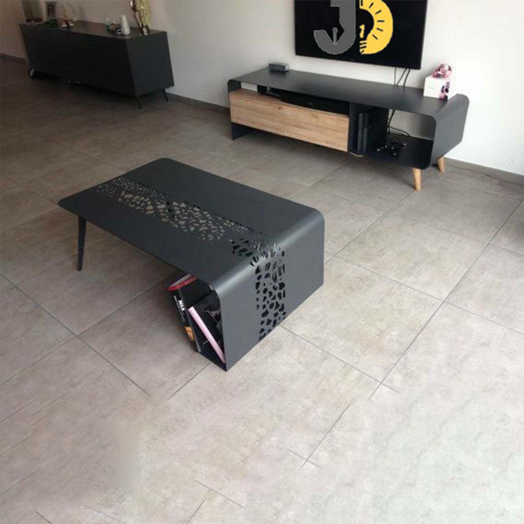 Modern Black Metal Coffee Table with Cutout Design
