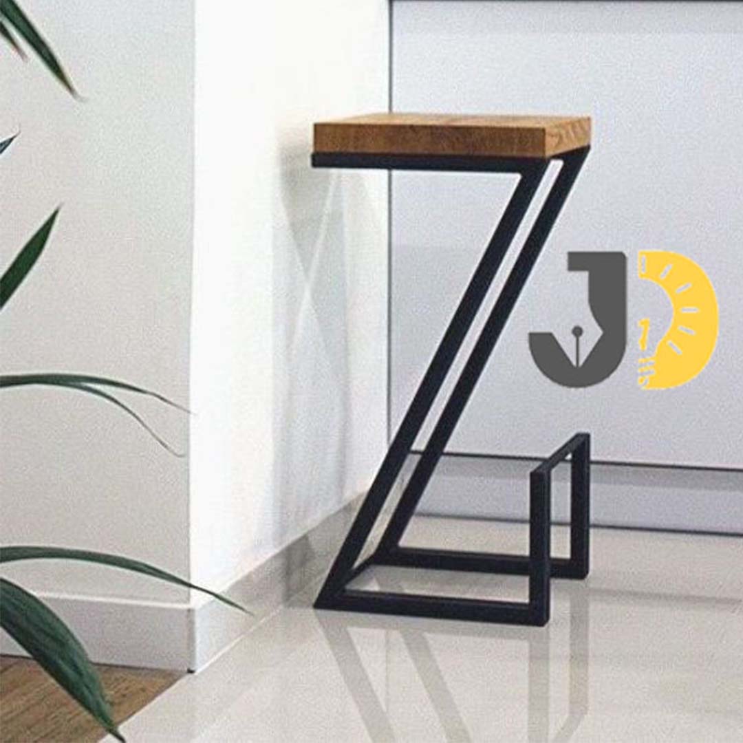Z Shape Metal & Wood Bar Stool