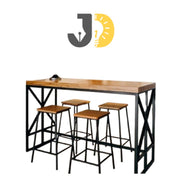 Industrial Wood and Metal Bar Table Set with 4 Stools
