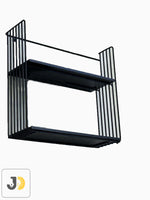 Load image into Gallery viewer, Modern Black Metal Wall Shelf with Two Wire Frame Tiers
