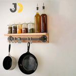 Load image into Gallery viewer, Wood and Metal Wall Shelf with Hooks for Kitchen
