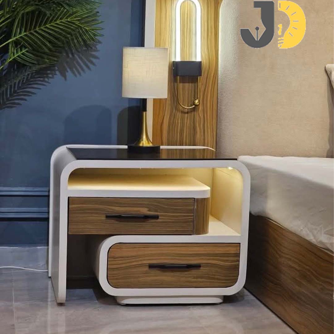 Modern Wooden Bedside Table with LED Light – Elegant Contemporary Design