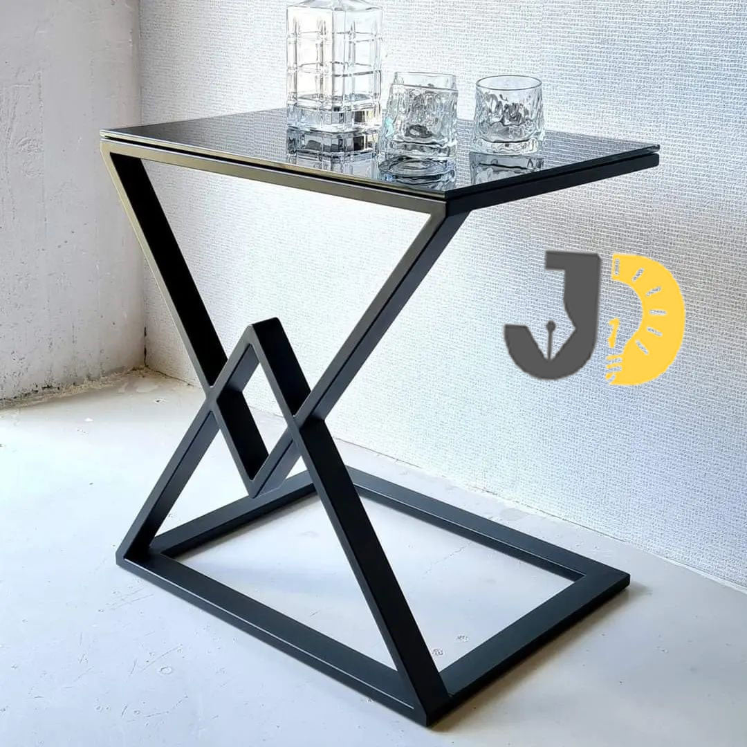 Modern Geometric Glass and Metal Side Table