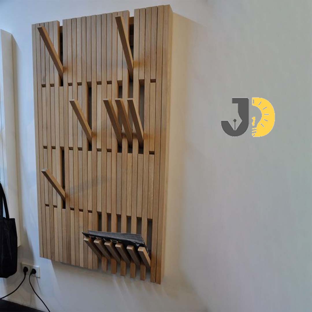 Modern Wooden Wall Coat Rack with Folding Hooks