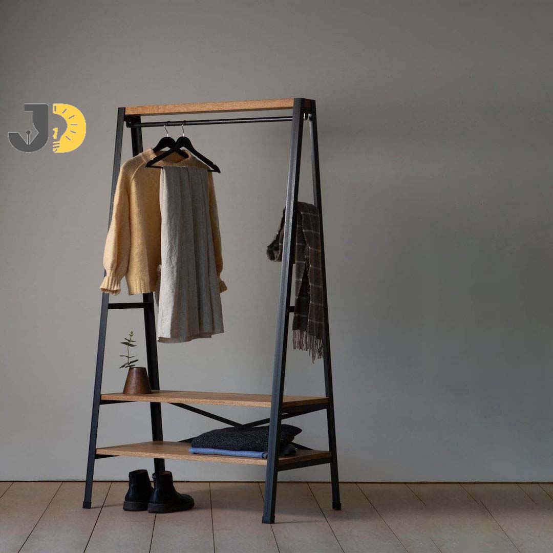 Wood & Metal Clothes Rack with Shelves