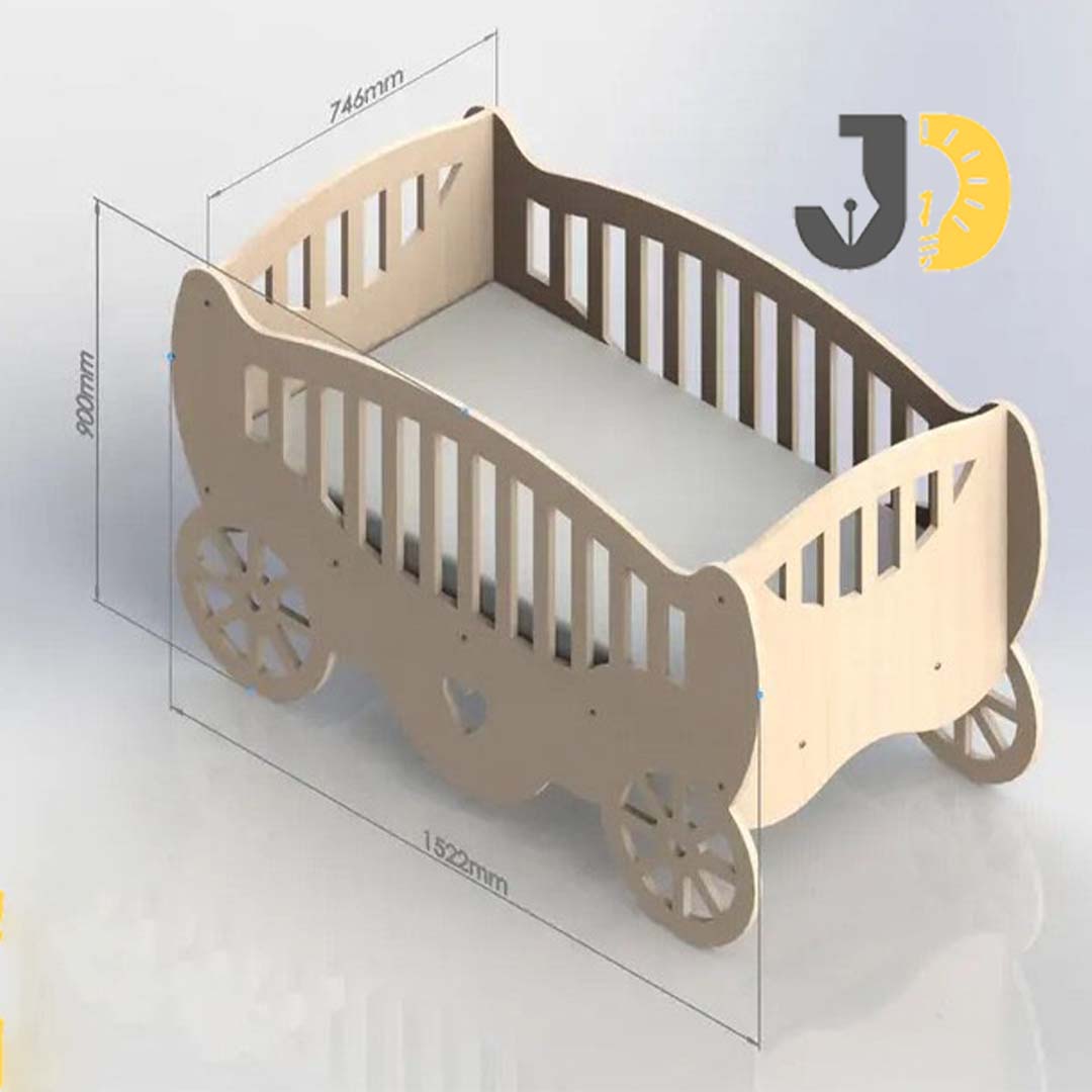 Wooden Baby Crib with Carriage Design