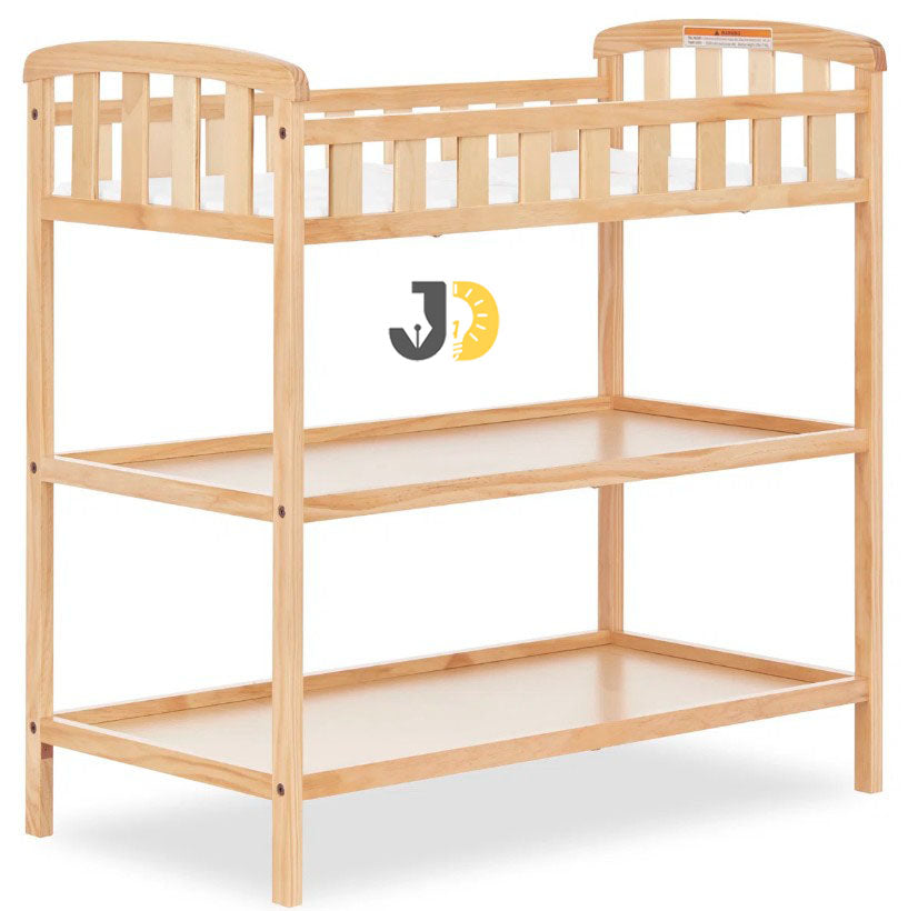 طاولة تغيير حفاضات خشبية بثلاثة رفوف تخزين – Wooden baby changing table with three storage shelves