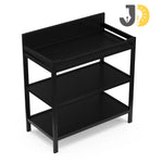Load image into Gallery viewer, طاولة تغيير حفاضات خشبية سوداء بثلاثة رفوف – Black wooden baby changing table with three storage shelves
