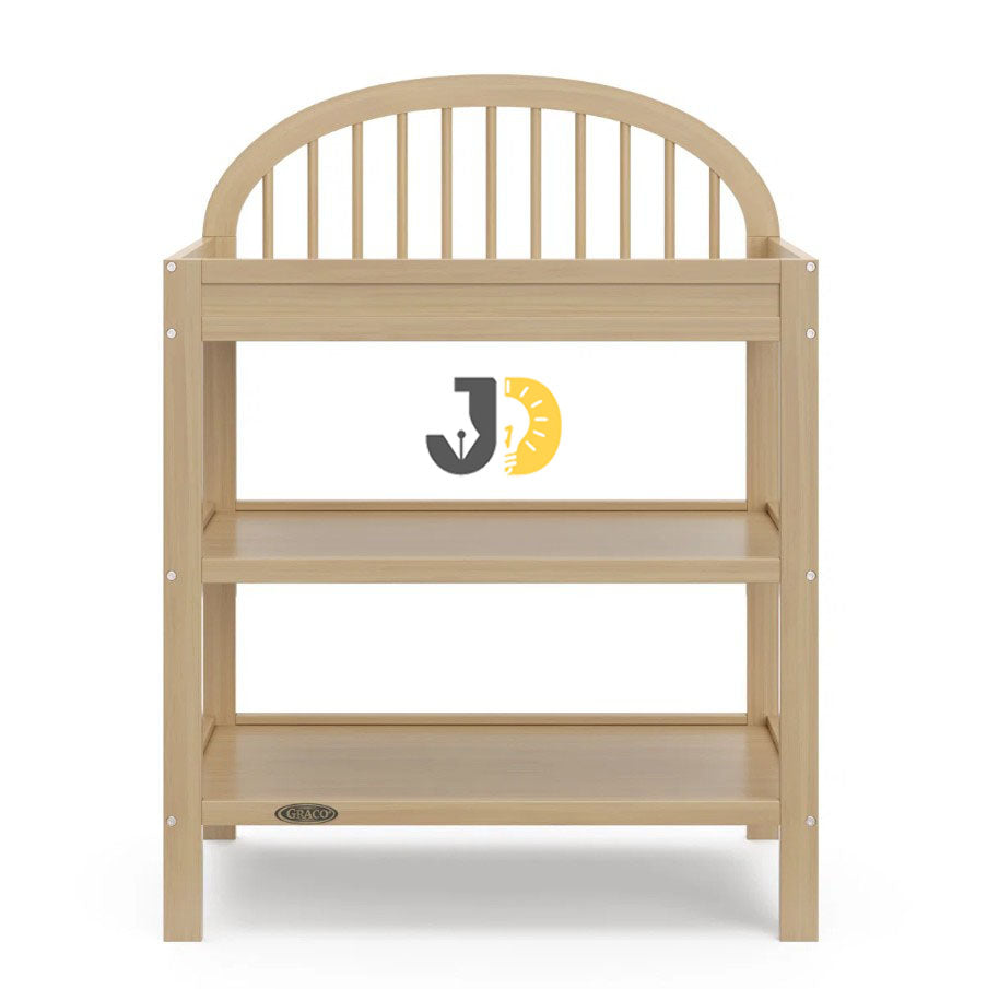 طاولة تغيير حفاضات خشبية طبيعية بثلاثة رفوف تخزين – Natural wooden baby changing table with three storage shelves