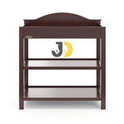 طاولة تغيير حفاضات خشبية بلون بني داكن بثلاثة رفوف تخزين – Dark brown wooden baby changing table with three storage shelves