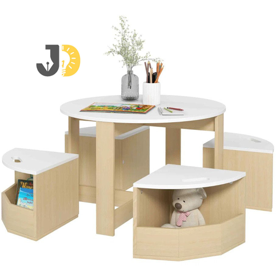 طقم طاولة وكراسي للأطفال مع وحدات تخزين مدمجة – Kids table and chair set with built-in storage compartments