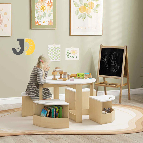 طقم طاولة وكراسي للأطفال مع وحدات تخزين مدمجة – Kids table and chair set with built-in storage compartments