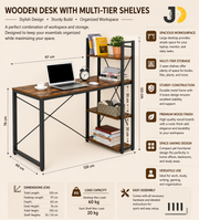 Wooden Desk with Multi-Tier Side Shelves