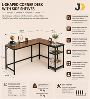 L-Shaped Corner Desk with Side Shelves