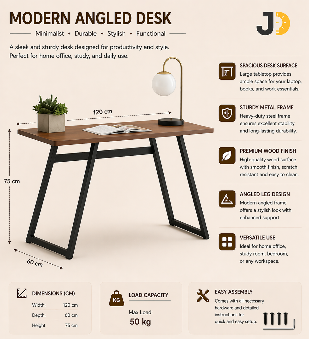 Modern Angled Metal Frame Desk