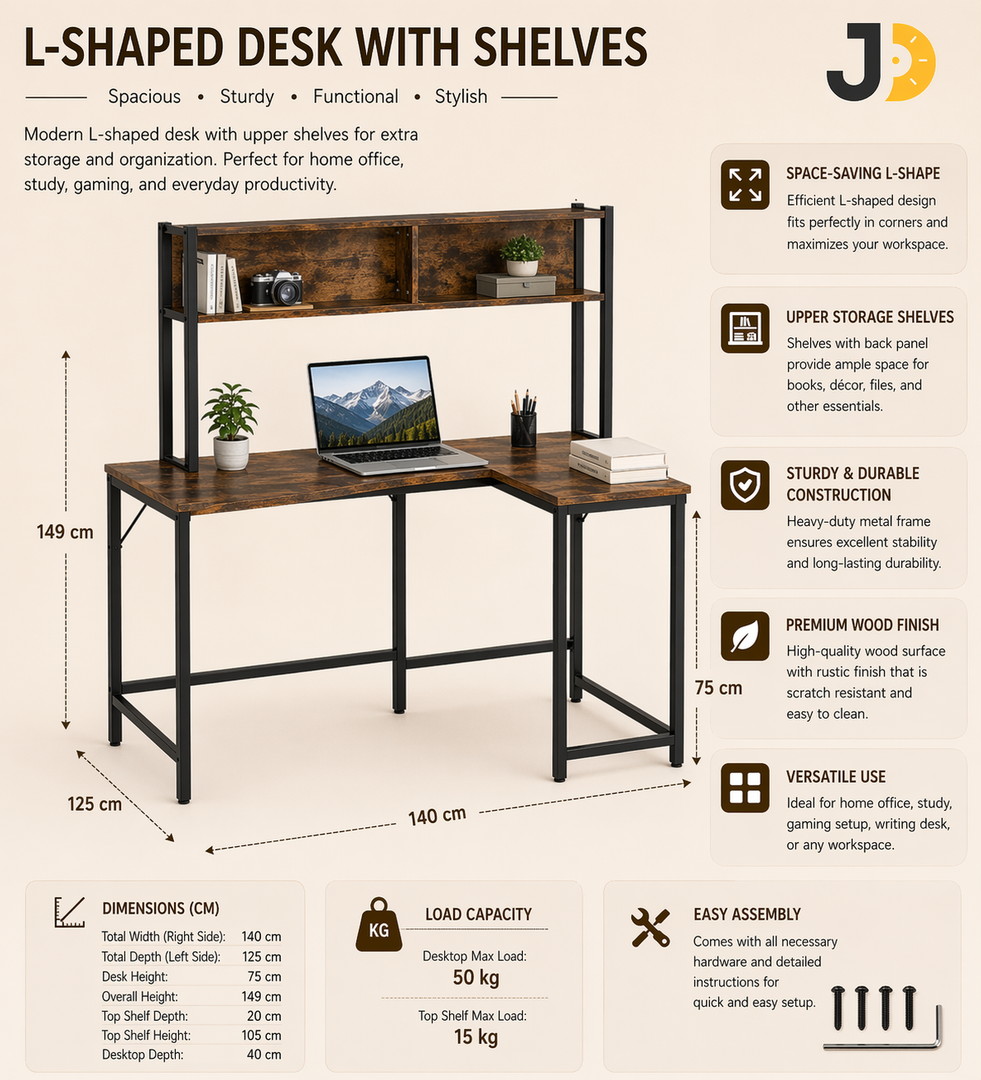 L-Shaped Desk with Shelves