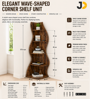 Elegant Wave-Shaped Wooden Corner Shelf Unit