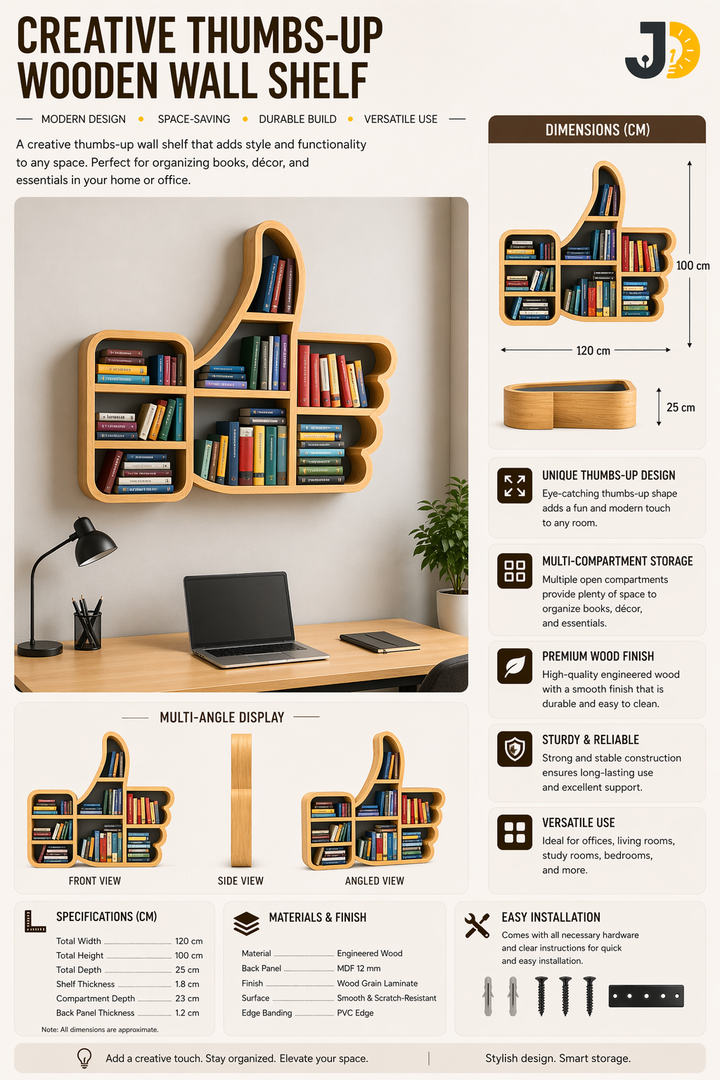 Creative Thumbs-Up Wooden Wall Shelf for Modern Office