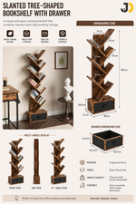 Load image into Gallery viewer, Slanted Tree-Shaped Wooden Office Bookshelf with Drawer