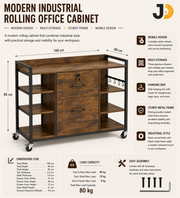 Modern Industrial Rolling Office Cabinet with Wood and Metal Design